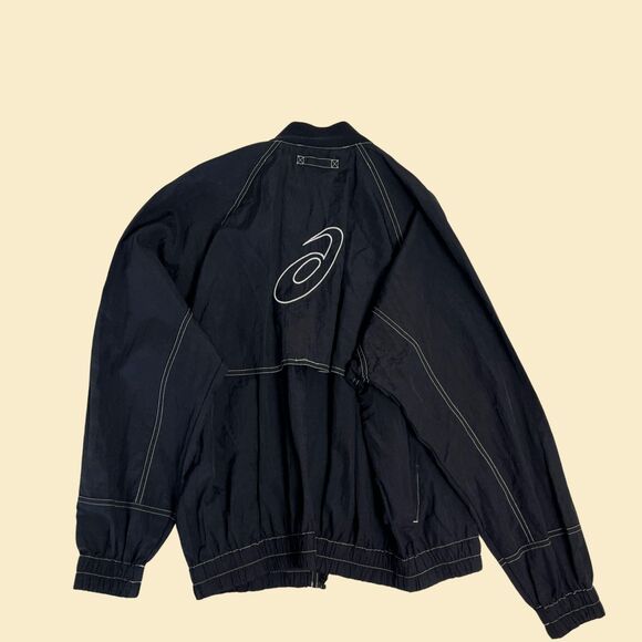 Vintage 90s M Asics windbreaker, 1990s zip up black & purple nylon jacket - Picture 5 of 5